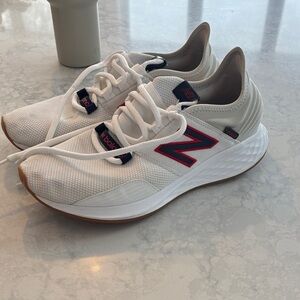 New Balance White and Red Athletic Shoes